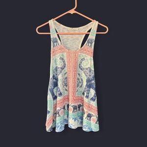 Gaze Elephant Print Racerback Tank Top – Boho Festival Style (Fits M/L)